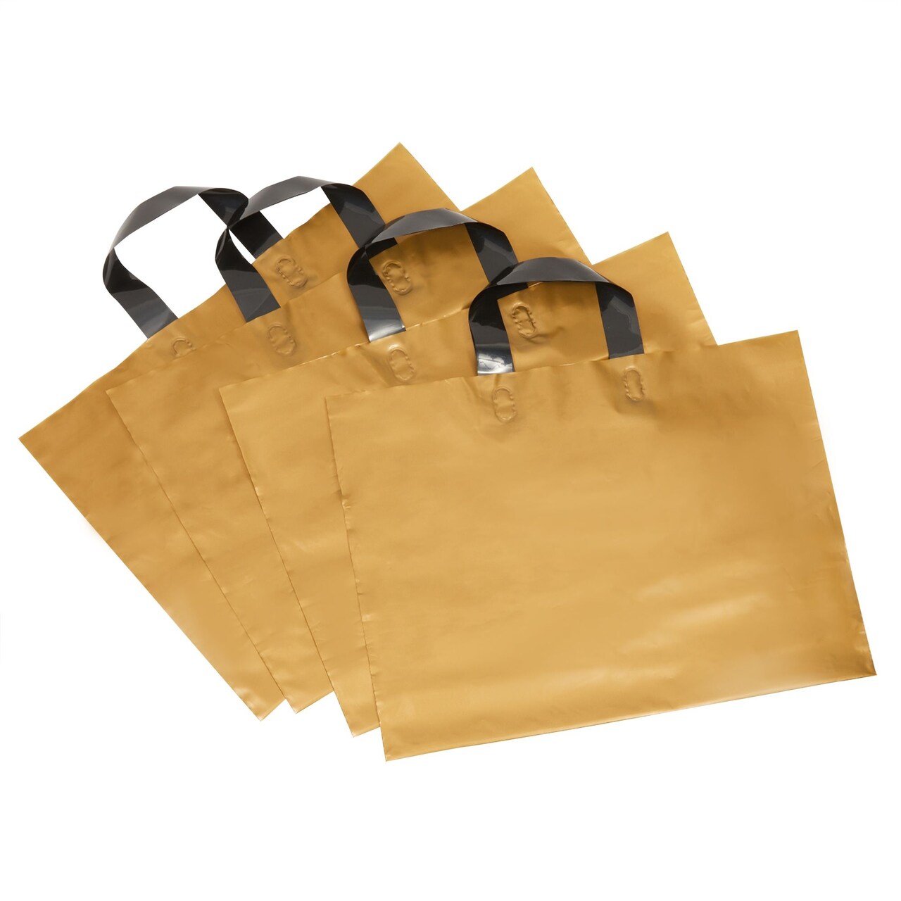 60 Pack Gold Plastic Shopping Bags for Small Business, 16x12 Boutique Merchandise Bags with Handles for Retail